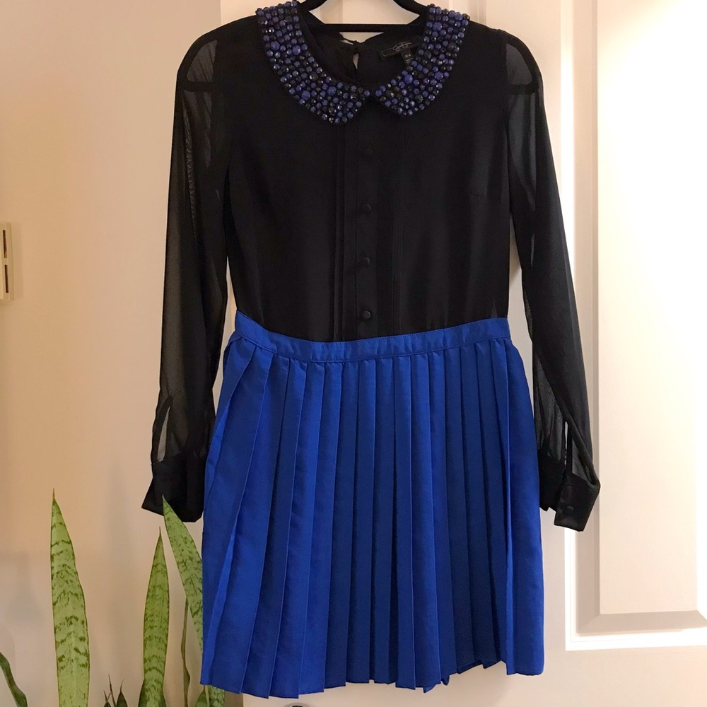Jessica Simpson Two Toned Pleated Dress with Beaded Collar